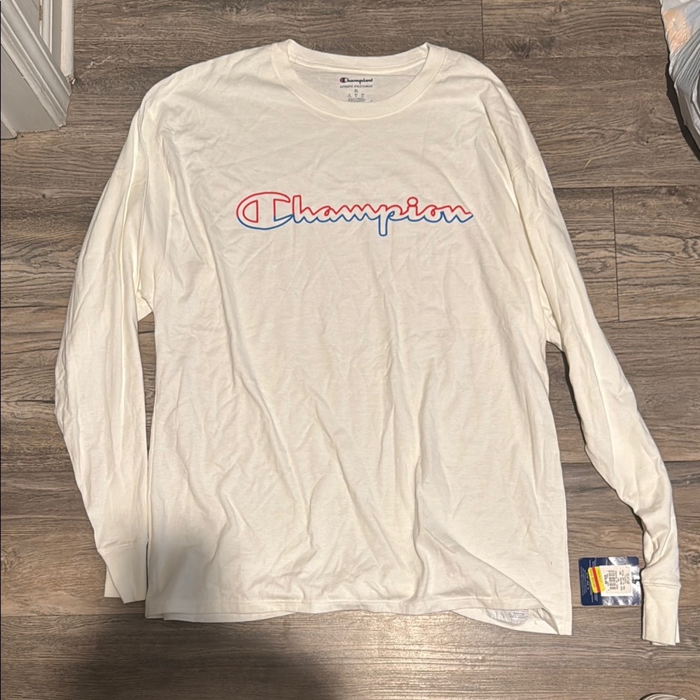 Champion Men's Cream Long Sleeve Tee